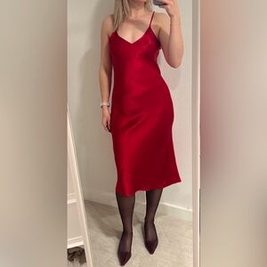 Quince Women 100% Washable Silk Slip Dress Red M